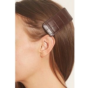 Loeffler Randall Wren Leather Barrette in Chocolate